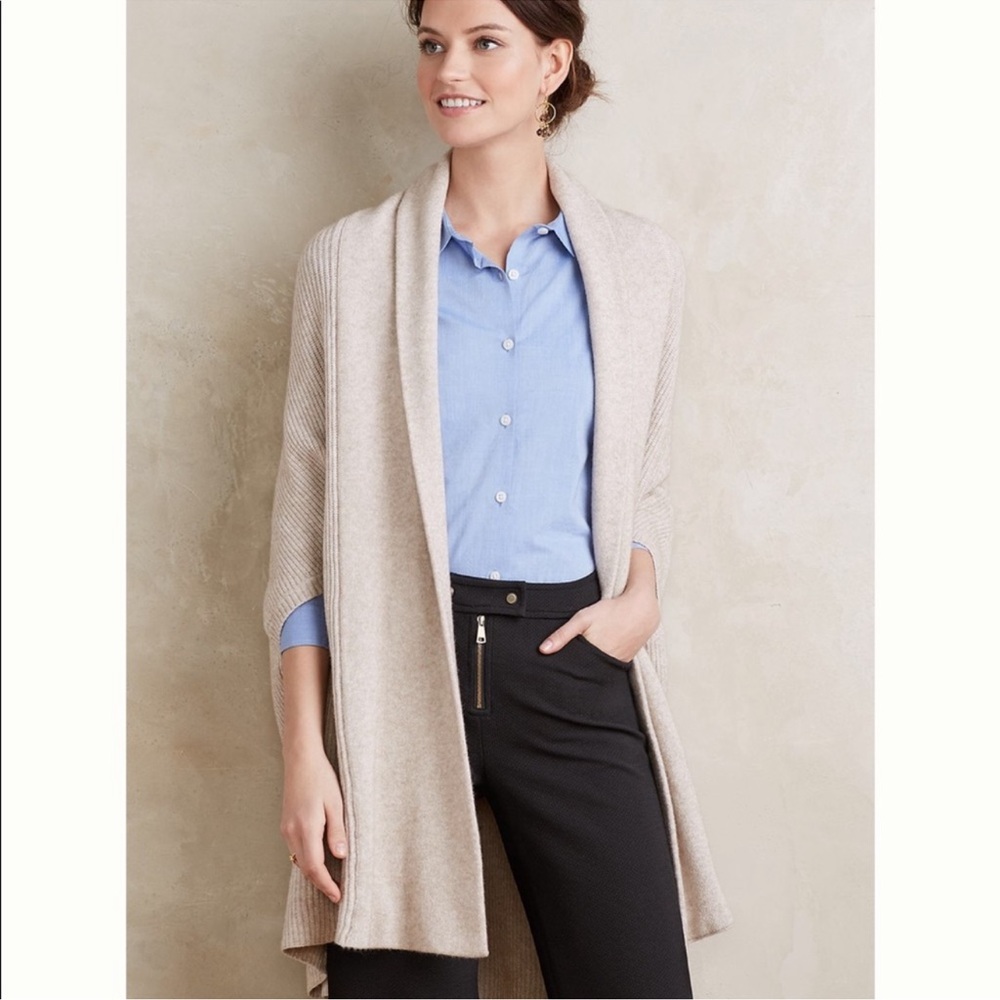 Anthropologie La Fée Verte tan soft short sleeve shrug shawl cocoon cardigan